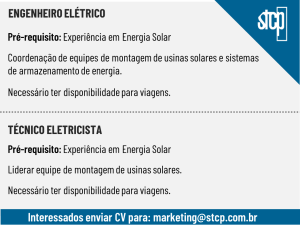 CONTRATAÇÃO ENGENHEIRO ELÉTRICO E TÉCNICO ELETRECISTA